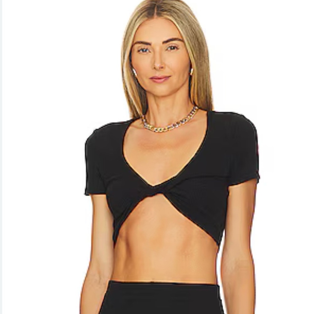 L*Space x Hanna Montazami Isla Cropped Ribbed Twist Front Top in Black NWT